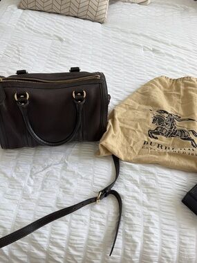 Burberry Dark Brown Pebbled Leather Messenger with Gold-Tone Hardware